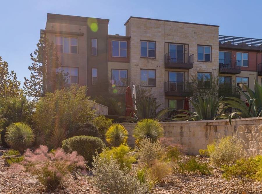 Maintained turf and shade trees at a restaurant property